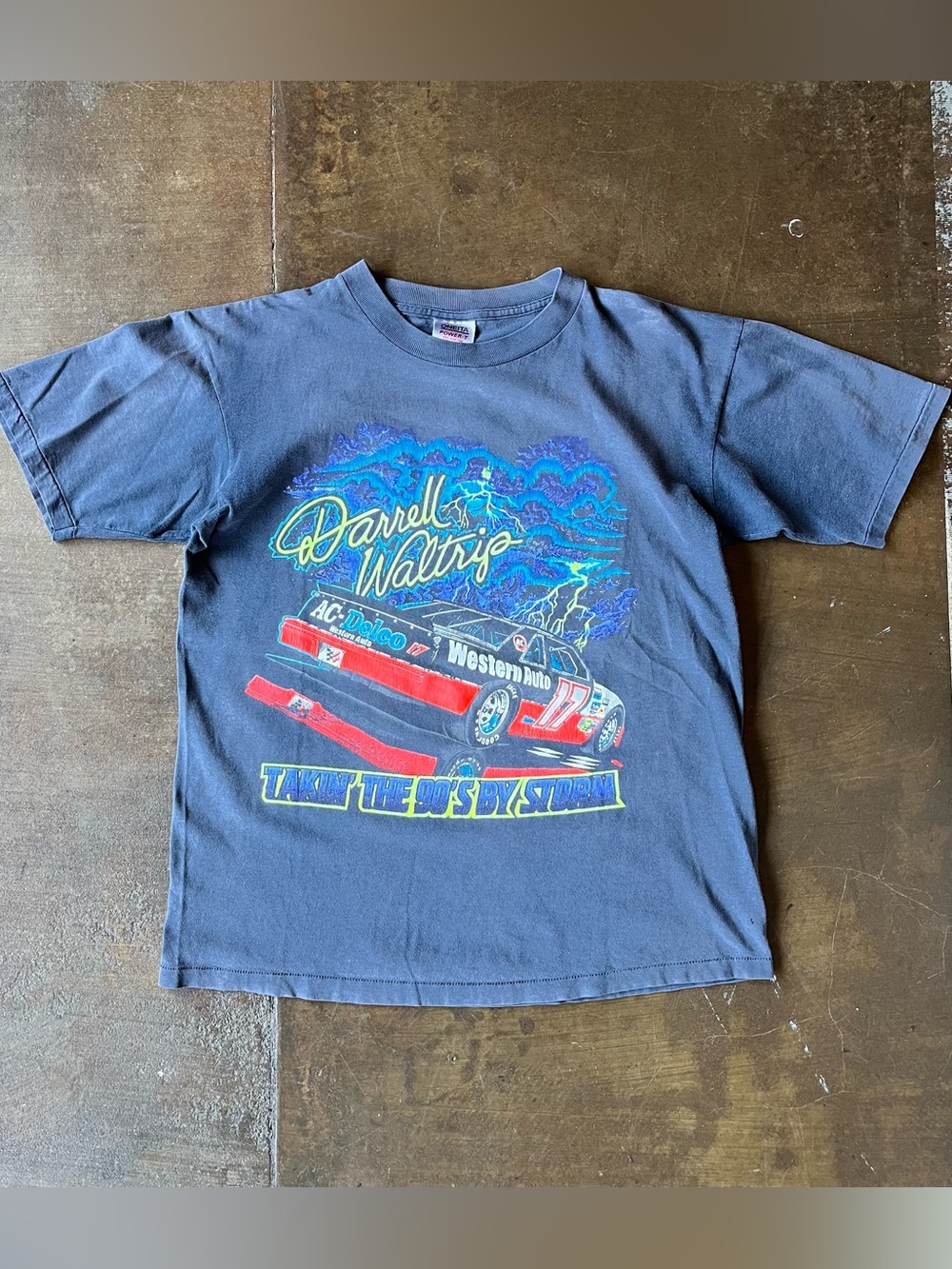 Vintage 1990s Darrel Waltrip Taking the 90s By Storm Racing Shirt USA Made XL